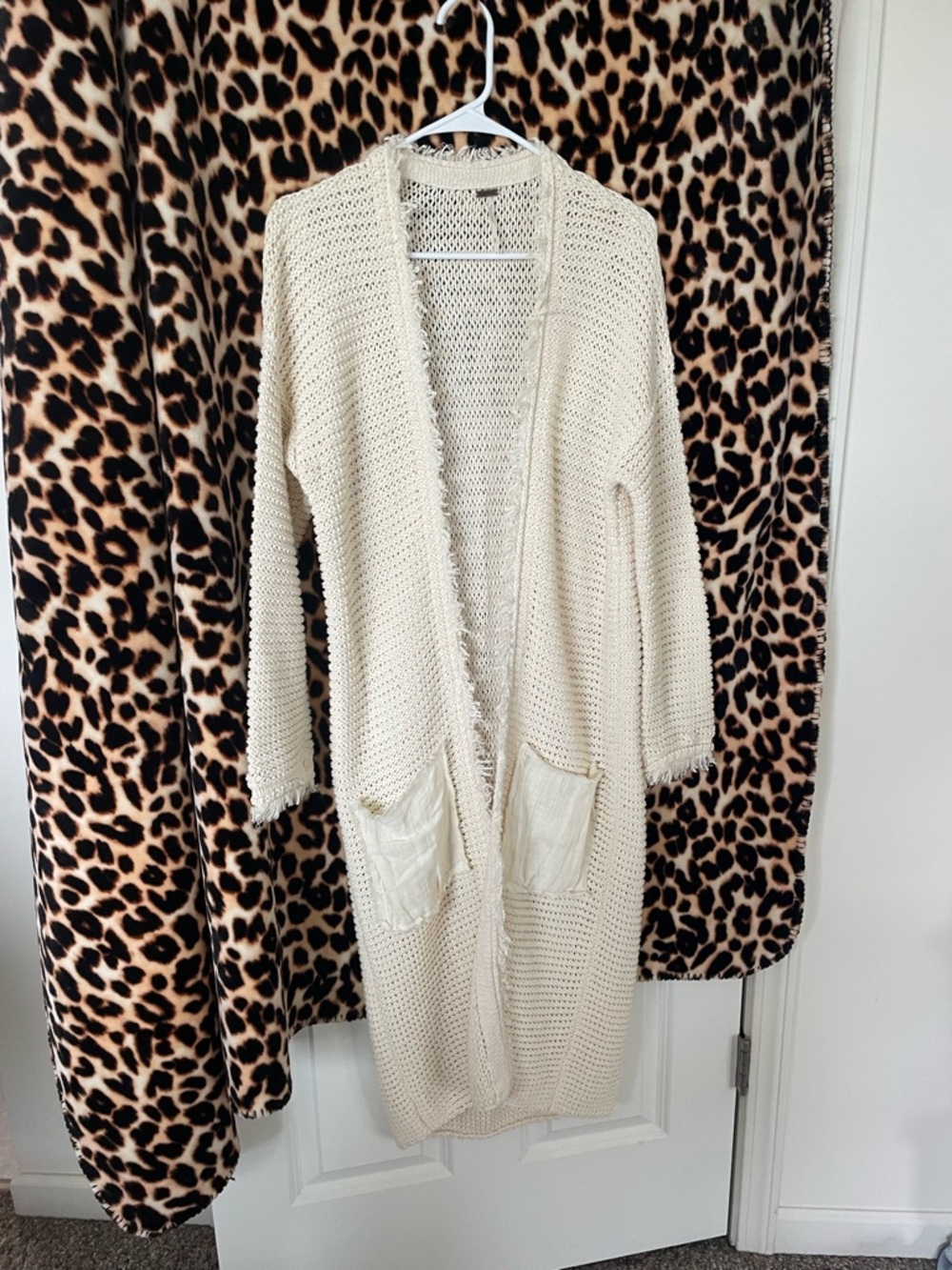Free People Open-Front Cream Knit Long Cardigan Sweater size Small
